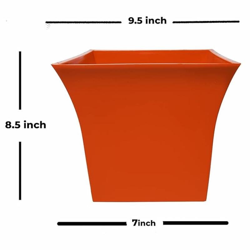 SIYOL 10-Inch Orange Plastic Square Planters